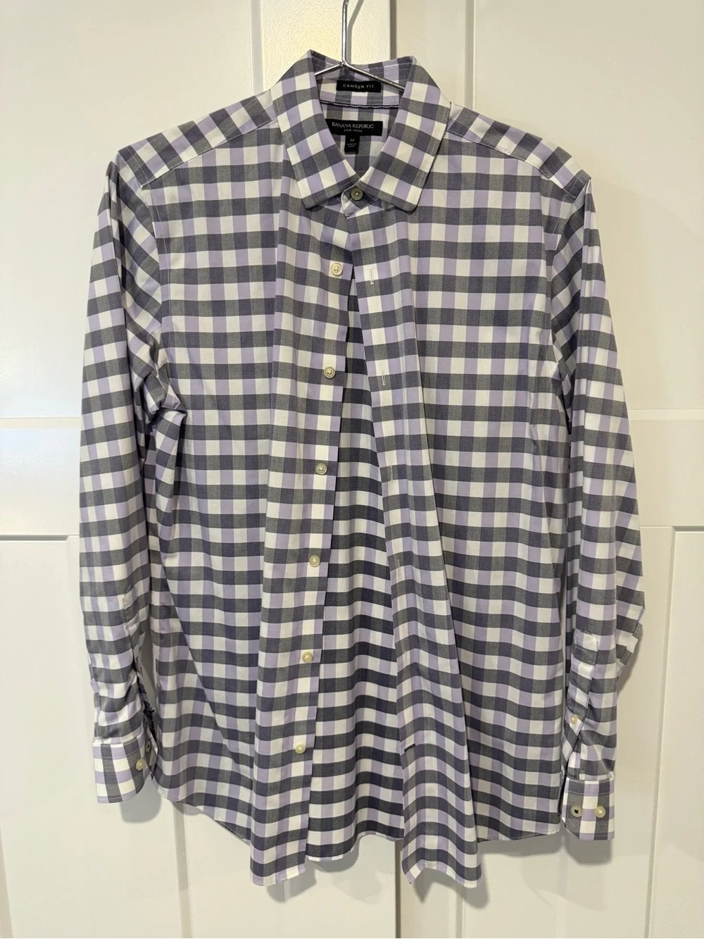Banana Republic Men's Purple and White Check Dress Shirt